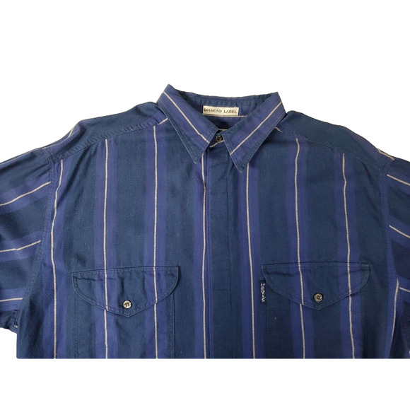 LEVIS MENS VINTAGE 80S DIAMOND LABEL BUTTON UP LONG SLEEVE SHIRT BLUE SIZE L - Picture 4 of 13